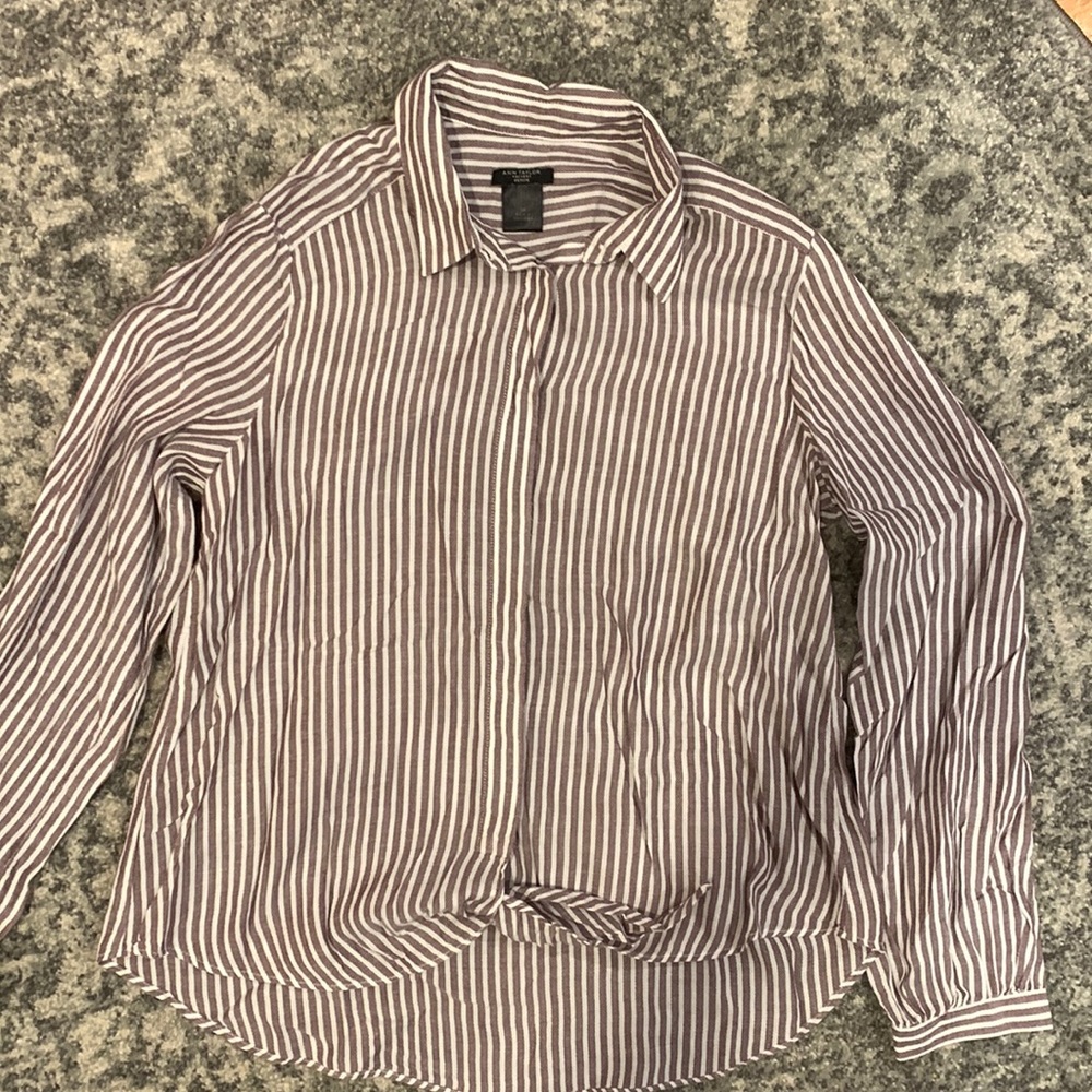 Ann Taylor Factory Vertical Stripe Tie-Front Button-Down Shirt